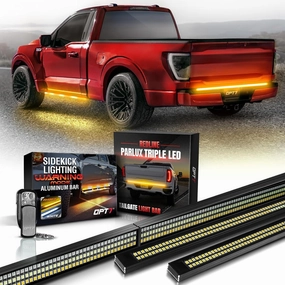 OPT7 2pc 60" Warning Lights & 60" Triple Parlux LED Tailgate Light Bar with Sequential Amber Turn