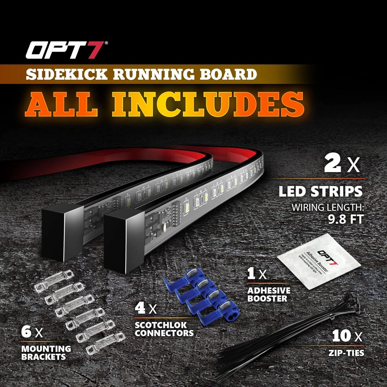 OPT7 Sidekick 78" Running Board Lights 2PCS LED Strips w/Amber Turn Signal, DRL, White Courtesy Light for Extended Crew Cab Trucks Pickup Trailer