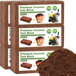 Organic Coco Coir 6 Pcs Compressed Coconut Coir Bricks Coconut Fiber Husk Substrate Mulch Coconut Bark Core Growing Medium Peat Moss Soil High Nutrition for Plants Gardening Seed Starting Soil Mix