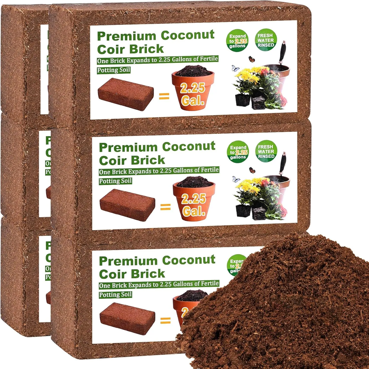 Organic Coco Coir 6 Pcs Compressed Coconut Coir Bricks Coconut Fiber Husk Substrate Mulch Coconut Bark Core Growing Medium Peat Moss Soil High Nutrition for Plants Gardening Seed Starting Soil Mix