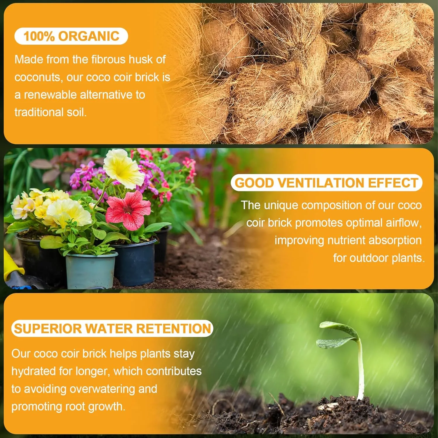 Organic Coco Coir 6 Pcs Compressed Coconut Coir Bricks Coconut Fiber Husk Substrate Mulch Coconut Bark Core Growing Medium Peat Moss Soil High Nutrition for Plants Gardening Seed Starting Soil Mix