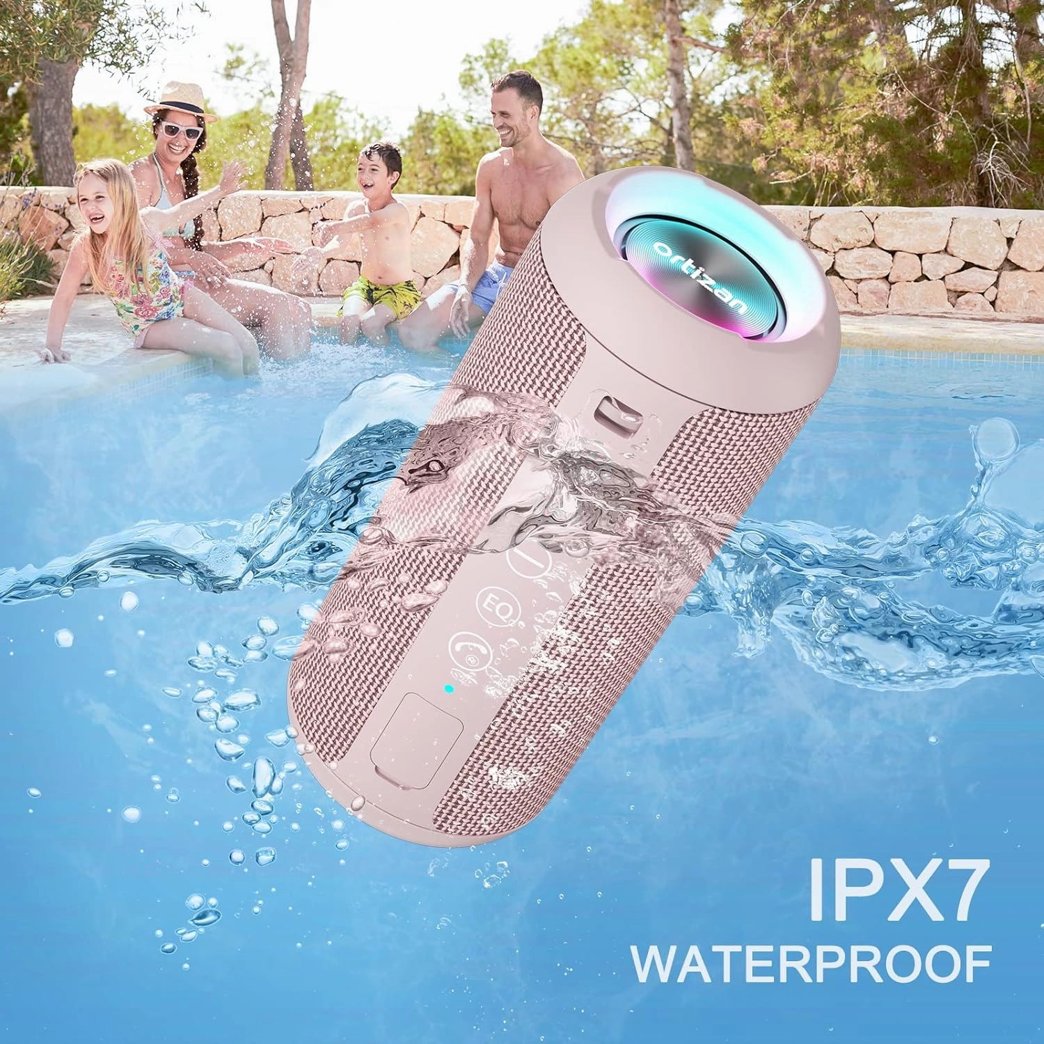 Ortizan Portable Bluetooth Speakers, IPX7 Waterproof Wireless Speaker with 24W Loud Stereo Sound, Deep Bass, Bluetooth 5.3, RGB Lights, Dual Pairing, 30H Playtime for Home, Outdoor, Party