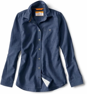 Orvis Women’s Long-Sleeved Tech Chambray Work Shirt, True Navy - Large