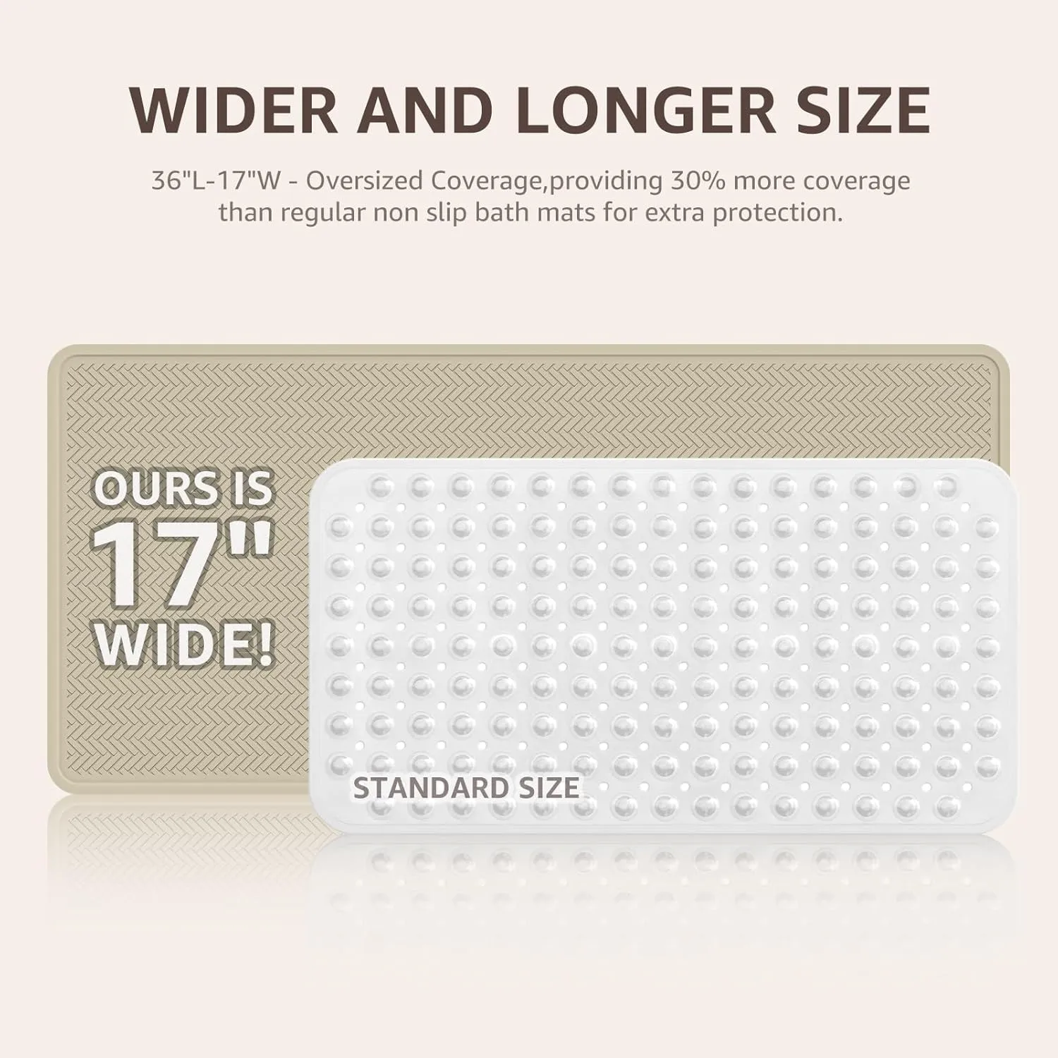 OTHWAY Bathtub Mat Non Slip, Extra Long Rubber Bath Mat for Tub, Machine Washable Shower Anti Slip Mat with 332 Strong Suction Cups (Brown, 36" x 17")