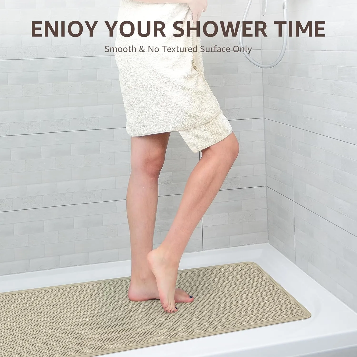 OTHWAY Bathtub Mat Non Slip, Extra Long Rubber Bath Mat for Tub, Machine Washable Shower Anti Slip Mat with 332 Strong Suction Cups (Brown, 36" x 17")