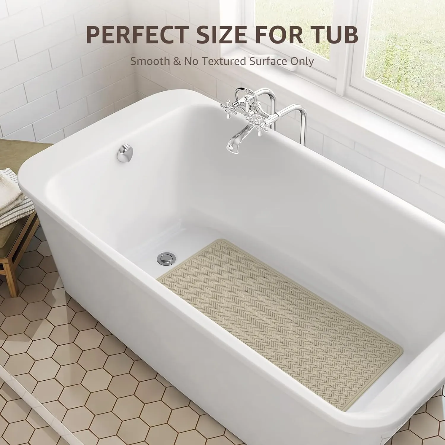 OTHWAY Bathtub Mat Non Slip, Extra Long Rubber Bath Mat for Tub, Machine Washable Shower Anti Slip Mat with 332 Strong Suction Cups (Brown, 36" x 17")