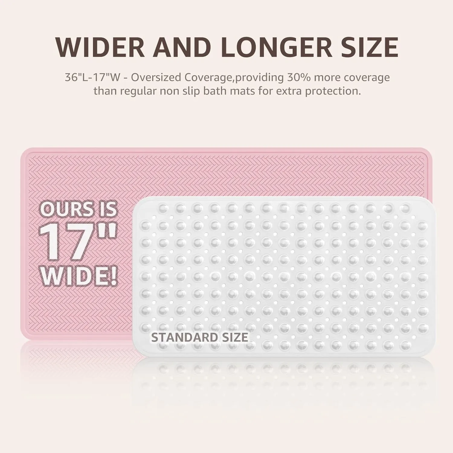 OTHWAY Bathtub Mat Non Slip, Extra Long Rubber Bath Mat for Tub, Machine Washable Shower Anti Slip Mat with 332 Strong Suction Cups (Pink)