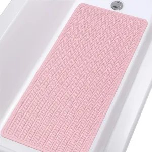 OTHWAY Bathtub Mat Non Slip, Extra Long Rubber Bath Mat for Tub, Machine Washable Shower Anti Slip Mat with 332 Strong Suction Cups (Pink)