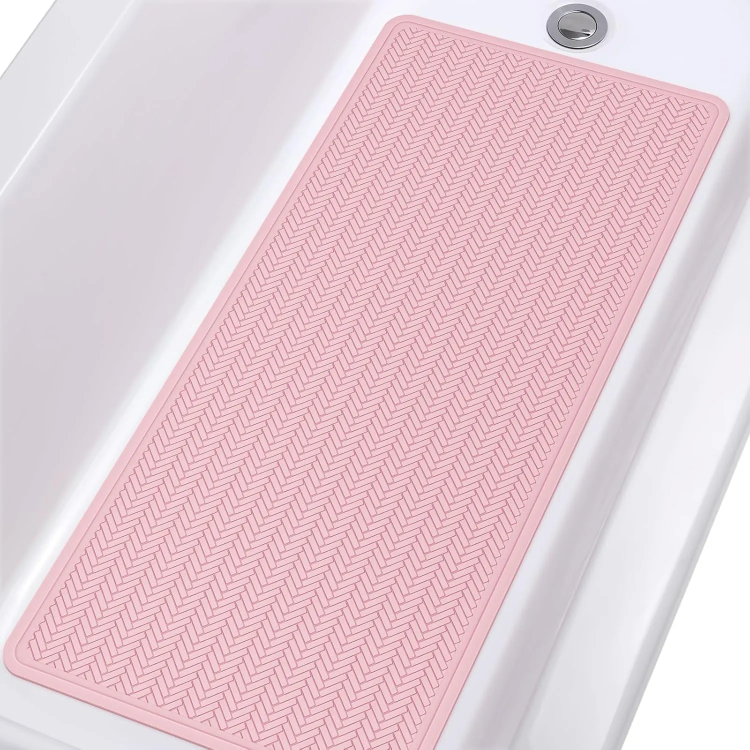 OTHWAY Bathtub Mat Non Slip, Extra Long Rubber Bath Mat for Tub, Machine Washable Shower Anti Slip Mat with 332 Strong Suction Cups (Pink)