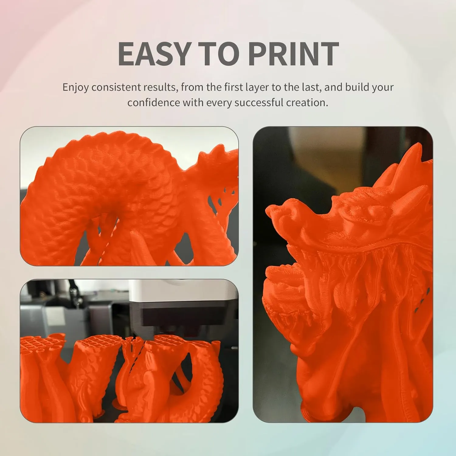OVERTURE Easy PLA 1.75mm 3D Printer Filament, 1kg PLA Cardboard Spool (2.2lbs), Dimensional Accuracy  /- 0.02mm, Fit Most FDM Printer (Easy Orange)