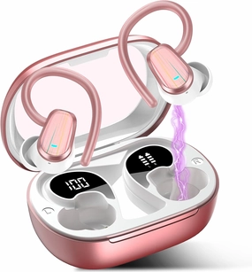 OYIB Wireless Earbuds Bluetooth 5.4 Headphones Sport, Stereo Deep Bass Bluetooth Earbuds with Earhooks, 50H Over Ear Bud with ENC Mic, IP7 Waterproof Wireless Earphone for Workout/Running, Pink