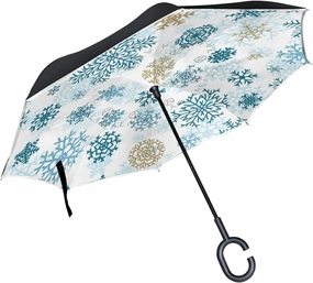 Oyihfvs Double Layer Inverted Umbrella, With C-Shaped Handle Windproof UV Proof Durable Parasol, For Men Women Outdoor Folding Rain Sun