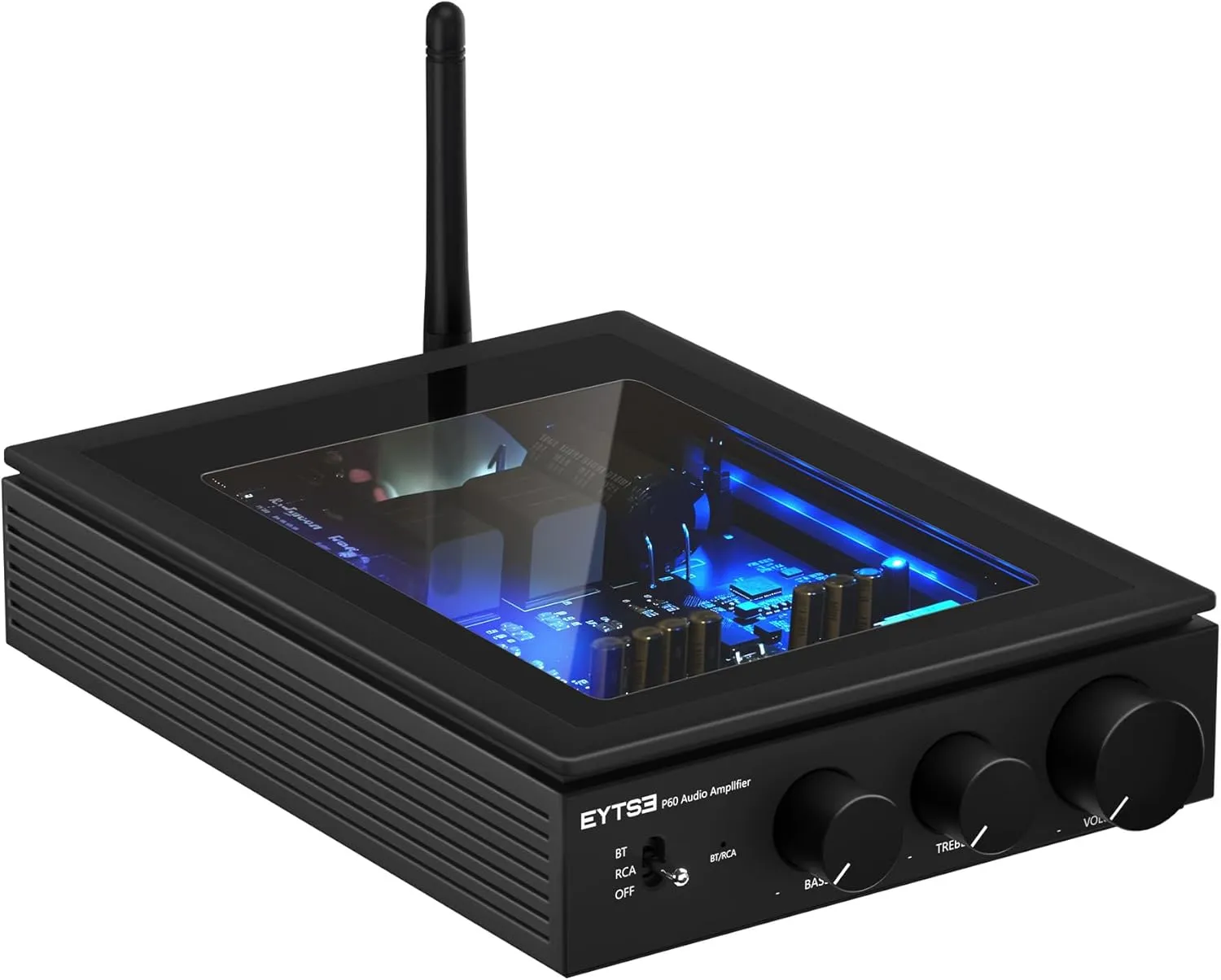 P60 2 Channel Stereo Amplifier 300W x2 TPA3255, Wireless 5.3 HiFi Class D Audio Amp for Passive Speakers, Home Theater Bookshelf Desktop Amp with High-Pass Filter   32V Power Supply