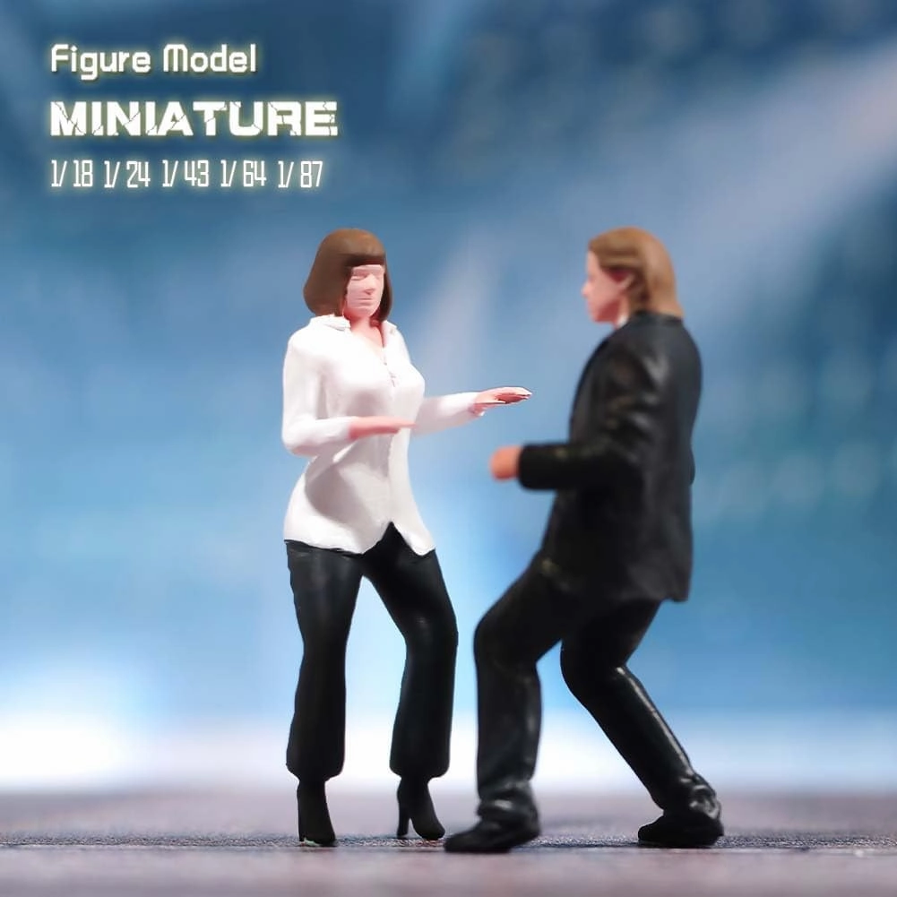 Painted Miniatures 1/18 1/24 1/64 1/43 1/87 Scale Dancing Couple Male Female Diorama Figure Doll Creative Scence Props Resin Model for Cars Vehicles Toys (Painted B, 1/18 Scale)
