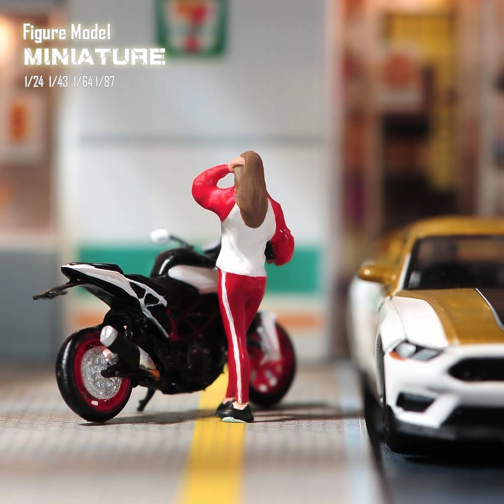 Painted Miniatures 1/18 1/24 1/64 1/43 1/87 Scale Mini Motorcycle Beauty Scene Props Figure Dolls Unpainted Model for Cars Vehicles (Painted B Version, 1/18 Scale)