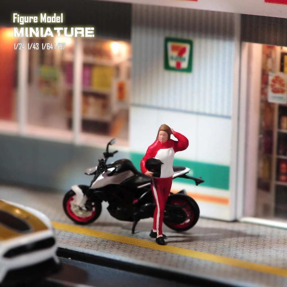 Painted Miniatures 1/18 1/24 1/64 1/43 1/87 Scale Mini Motorcycle Beauty Scene Props Figure Dolls Unpainted Model for Cars Vehicles (Painted B Version, 1/18 Scale)