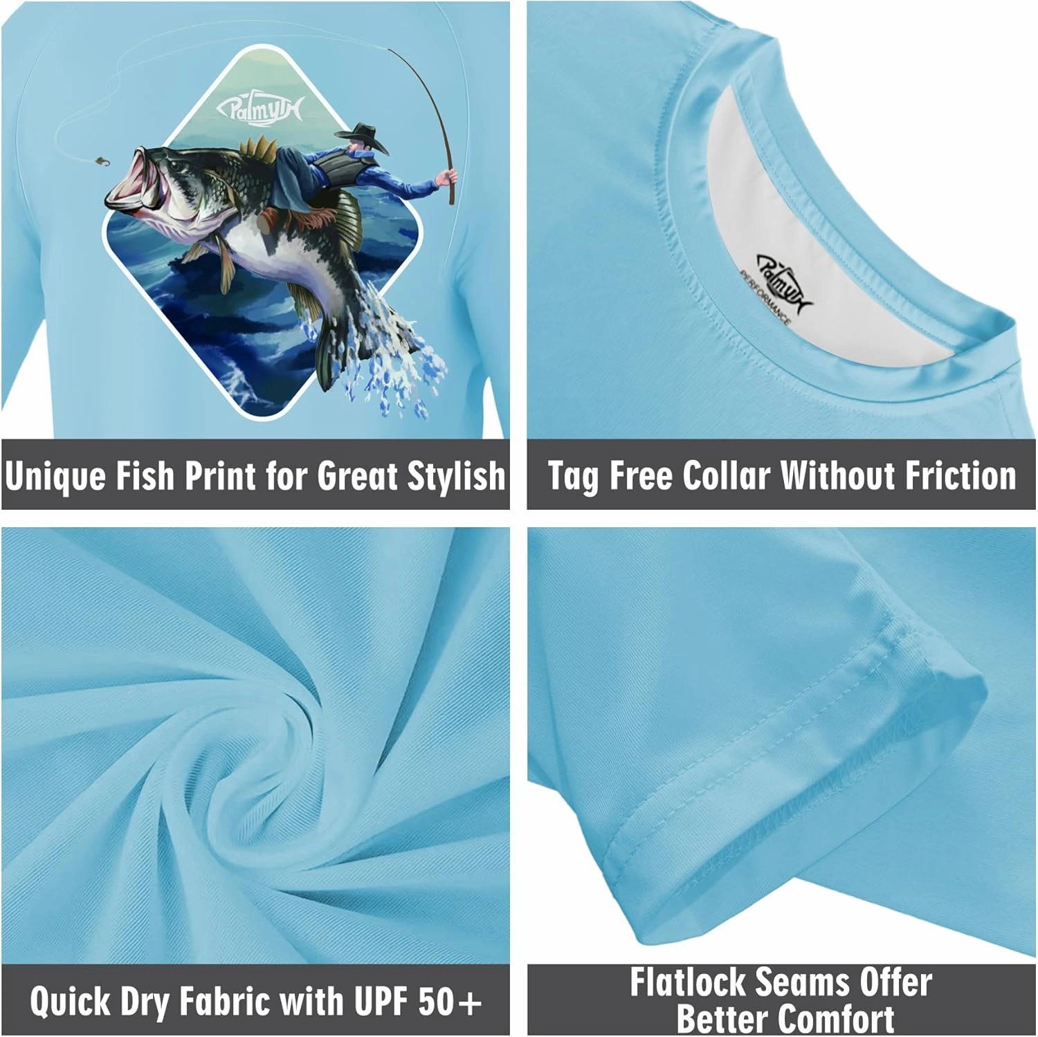 Palmyth Boys Fishing Shirt Youth Long Sleeve T-Shirt UPF 50  Sun Protection