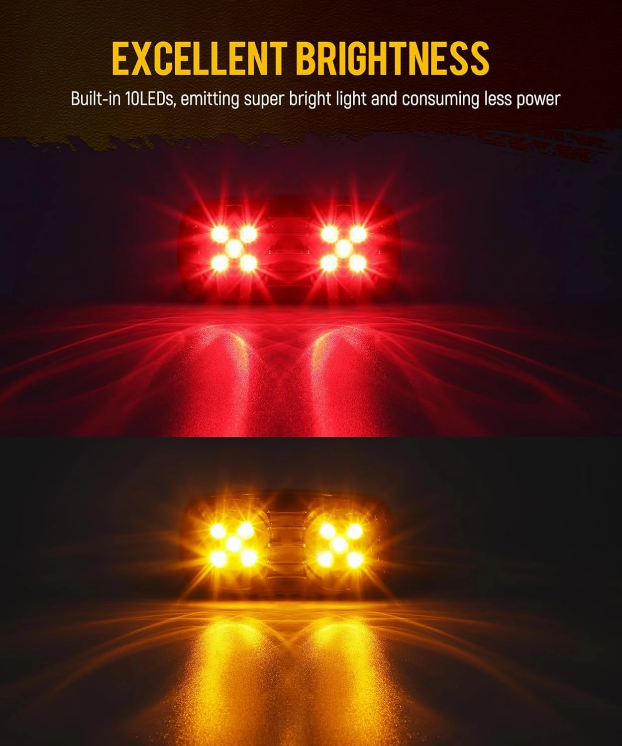 Partsam 14x Trailer RV Marker LED Lights Double Bullseye 10LEDs Clearance Lights Red/Amber, 4x2 Tiger Eye 12V Rectangular LED Side Marker Light Surface Mount Camper Truck, Smokede Lens/Black Base