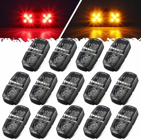 Partsam 14x Trailer RV Marker LED Lights Double Bullseye 10LEDs Clearance Lights Red/Amber, 4x2 Tiger Eye 12V Rectangular LED Side Marker Light Surface Mount Camper Truck, Smokede Lens/Black Base