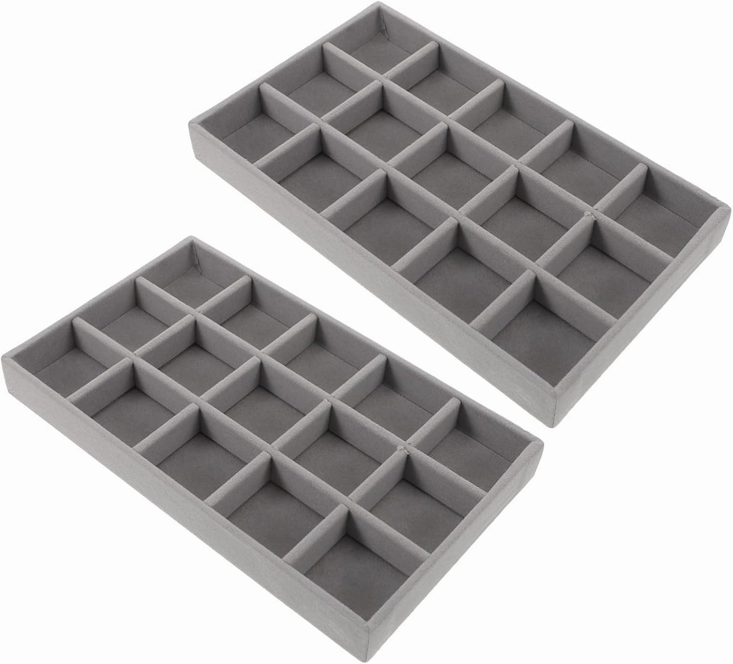 PartyKindom 5pcs Stackable Velvet Jewelry Organizer Trays for Drawers with Slots Grey Jewelry Storage for Earrings Bracelets Necklaces and Rings Elegant Display Case for Women