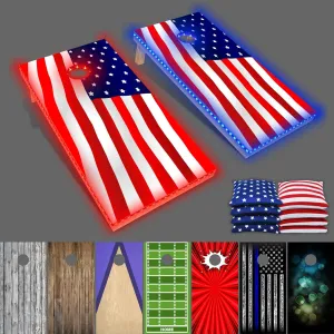 PARTYPONG PartyLife Made in USA 4 ft x 2 ft Wood Cornhole Boards Set w/LED Lights, All-Weather Bags, & Carrying Case - USA Edition