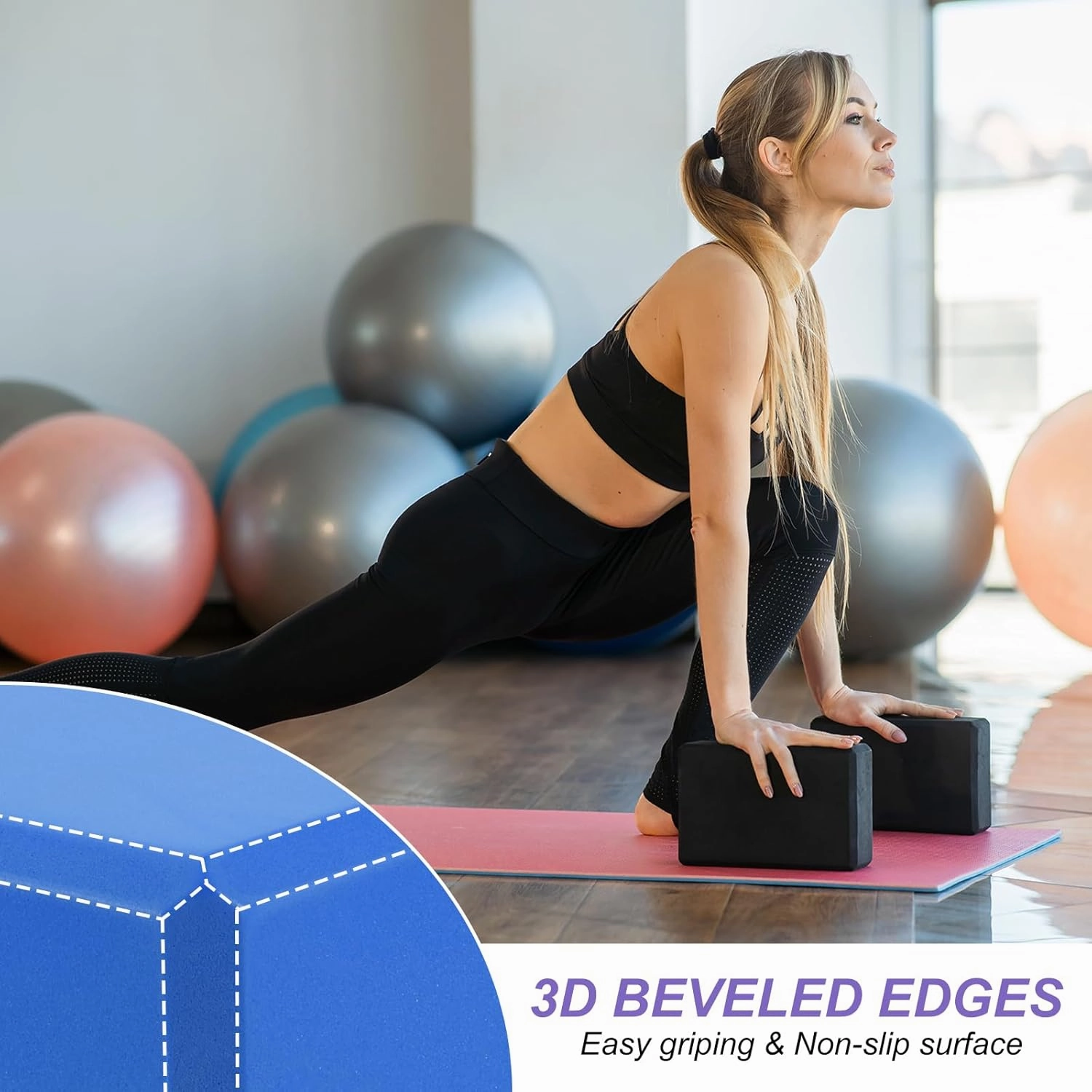 PATIKIL Yoga Blocks & Resistance Band Set, 2 Pack High-Density EVA Foam Yoga Block Bulk 9"x6"x3" Non-Slip Dance Brick Lightweight for Women Gym Stretching Yoga Pilates