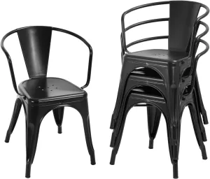 Patio Dining Chairs Set of 4 Tolix Side Chairs Set Metal Chairs Indoor Outdoor Chairs Stackable Chairs for Kitchen, Dining Room, Bistro Bar & Cafe,Black