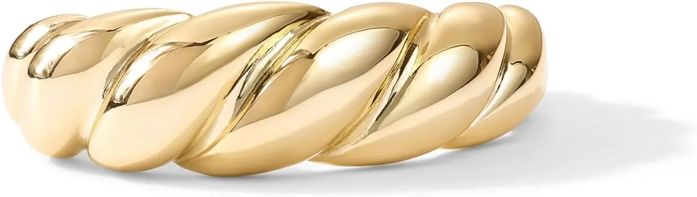 PAVOI 14K Gold Plated Croissant Dome Rings for Women - Trendy Twisted Braided Band - Chunky Signet Stackable Ring Stetement Jewelry