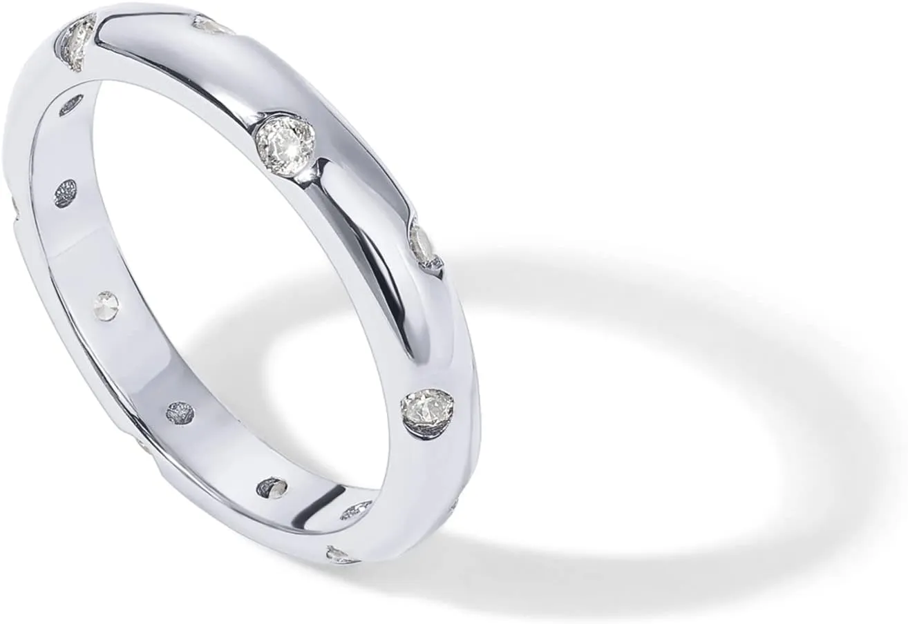 PAVOI 14K Gold Plated Cubic Zirconia Rings for Women | Classic Stackable Ring Band for Women