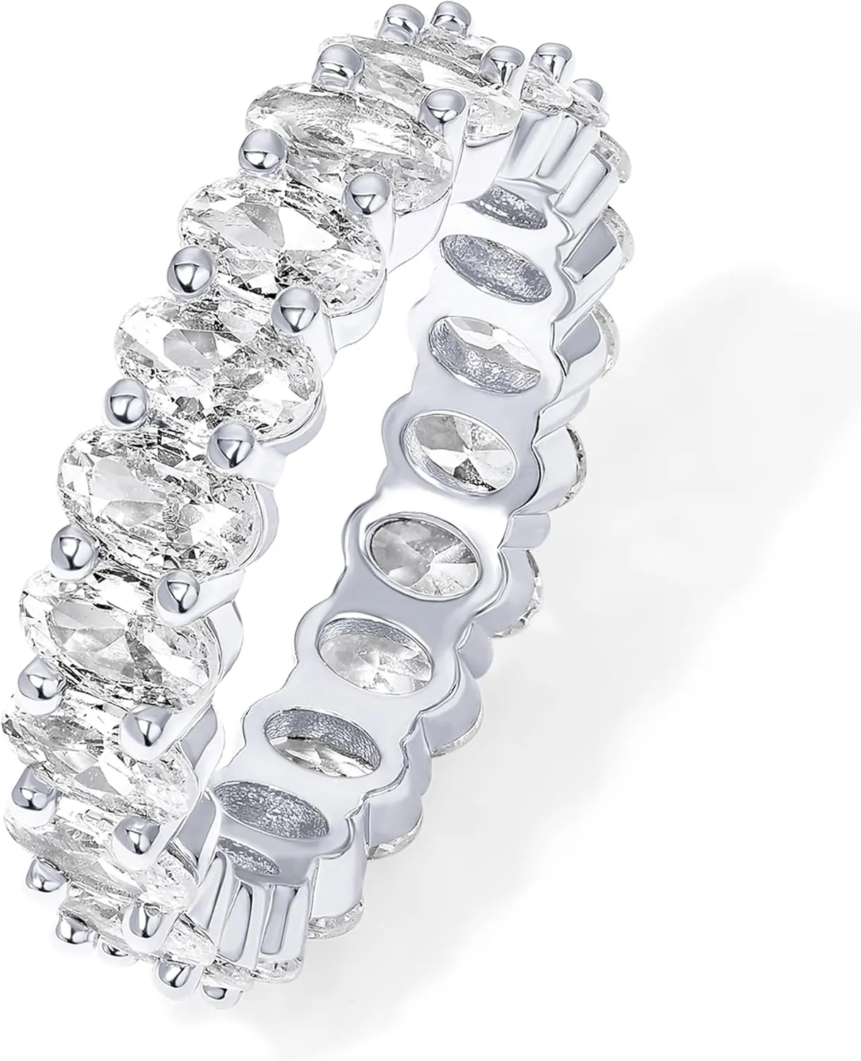 PAVOI 14K Gold Plated Rings - Oval Cubic Zirconia Love Ring and Eternity Ring - 5mm Stackable for Women