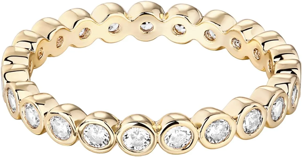 PAVOI 14K Gold Plated Rings with Cubic Zirconia - 2.8mm Stackable for Women - Gold Love Ring