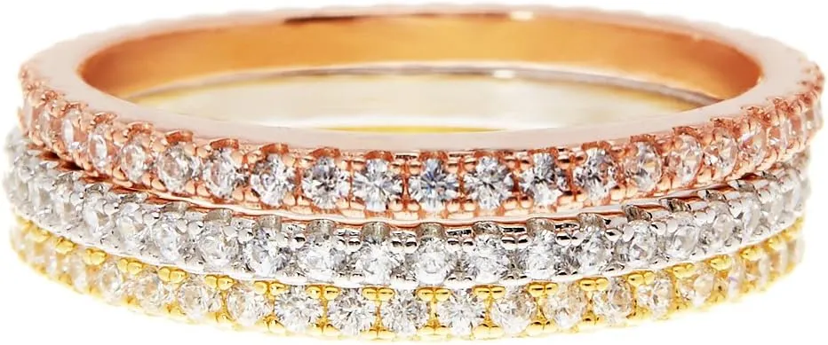 PAVOI 14K Gold Plated Solid 925 Sterling Silver CZ Simulated Diamond Stackable Ring Eternity Bands for Women