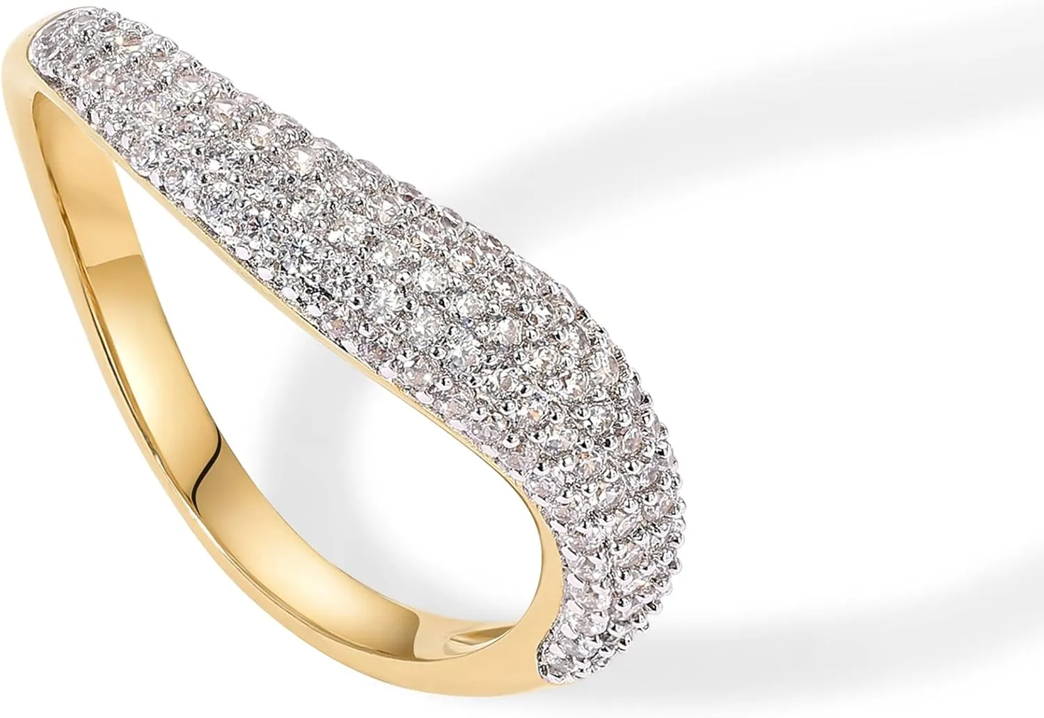 PAVOI 14K Gold Plated Wavy Cubic Zirconia Stackable Ring for Women | Twisted Wave CZ Band | Delicate Eternity Rings