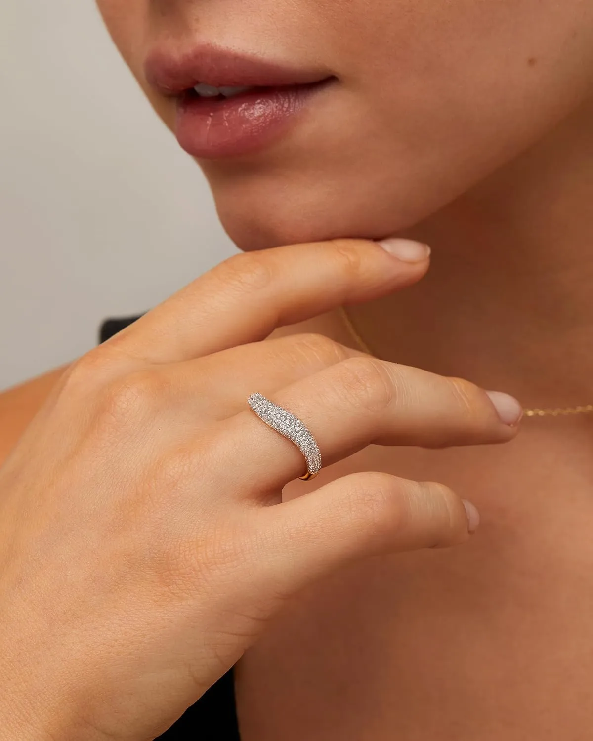 PAVOI 14K Gold Plated Wavy Cubic Zirconia Stackable Ring for Women | Twisted Wave CZ Band | Delicate Eternity Rings