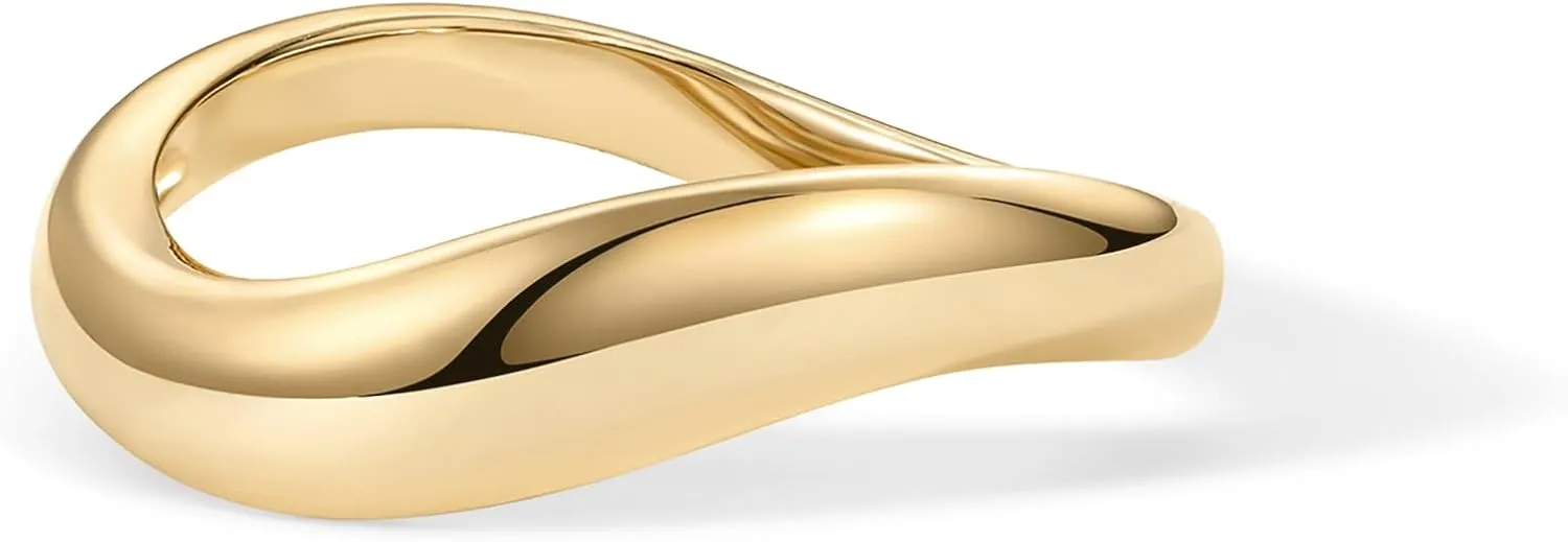 PAVOI 14K Gold Plated Wavy Stackable Ring for Women | Twisted Wave Band | Delicate Eternity Rings