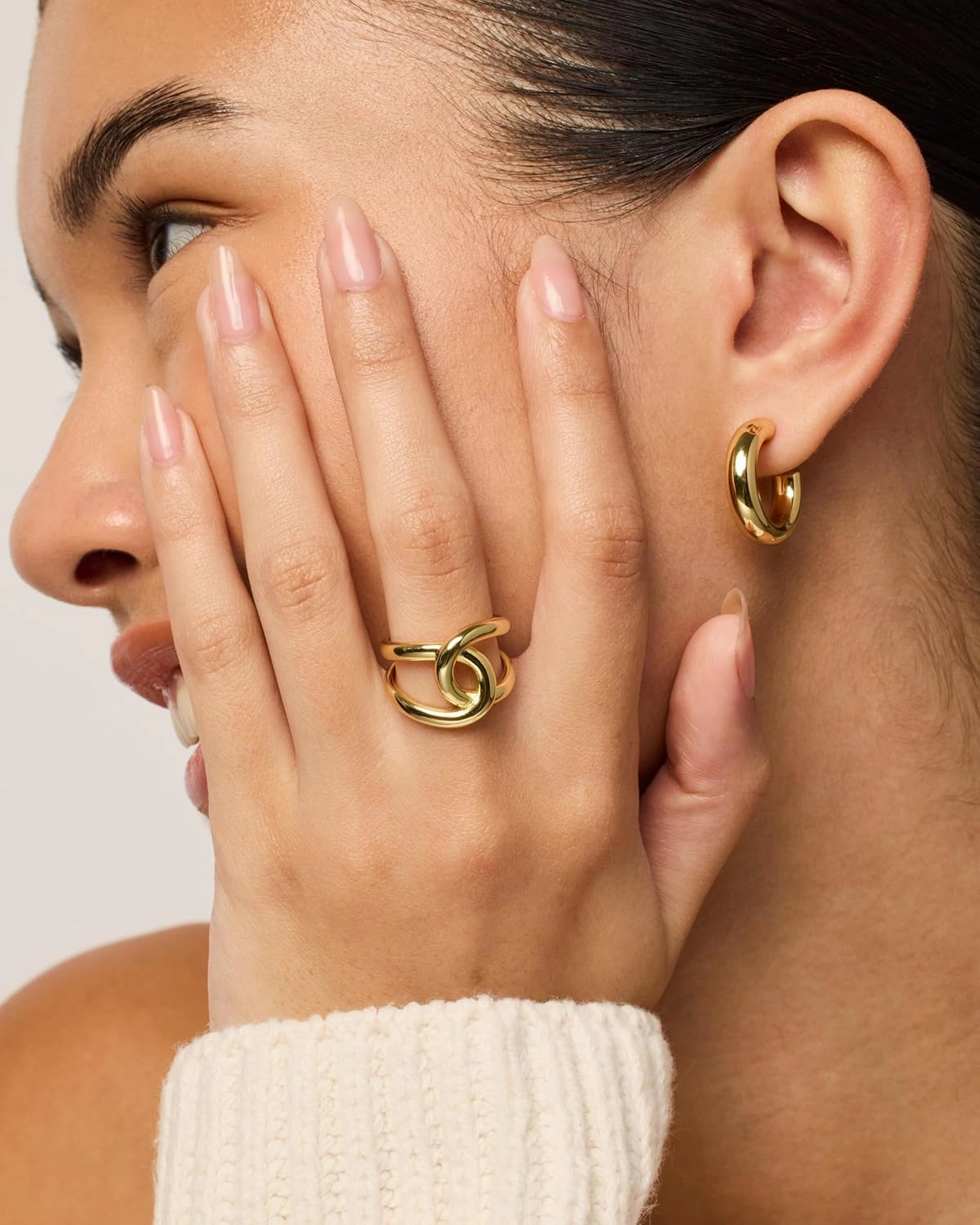 PAVOI 14K Gold Plated Chunky Interlock Statement Ring for Women | Interloop Band Thick Link Stackable Rings