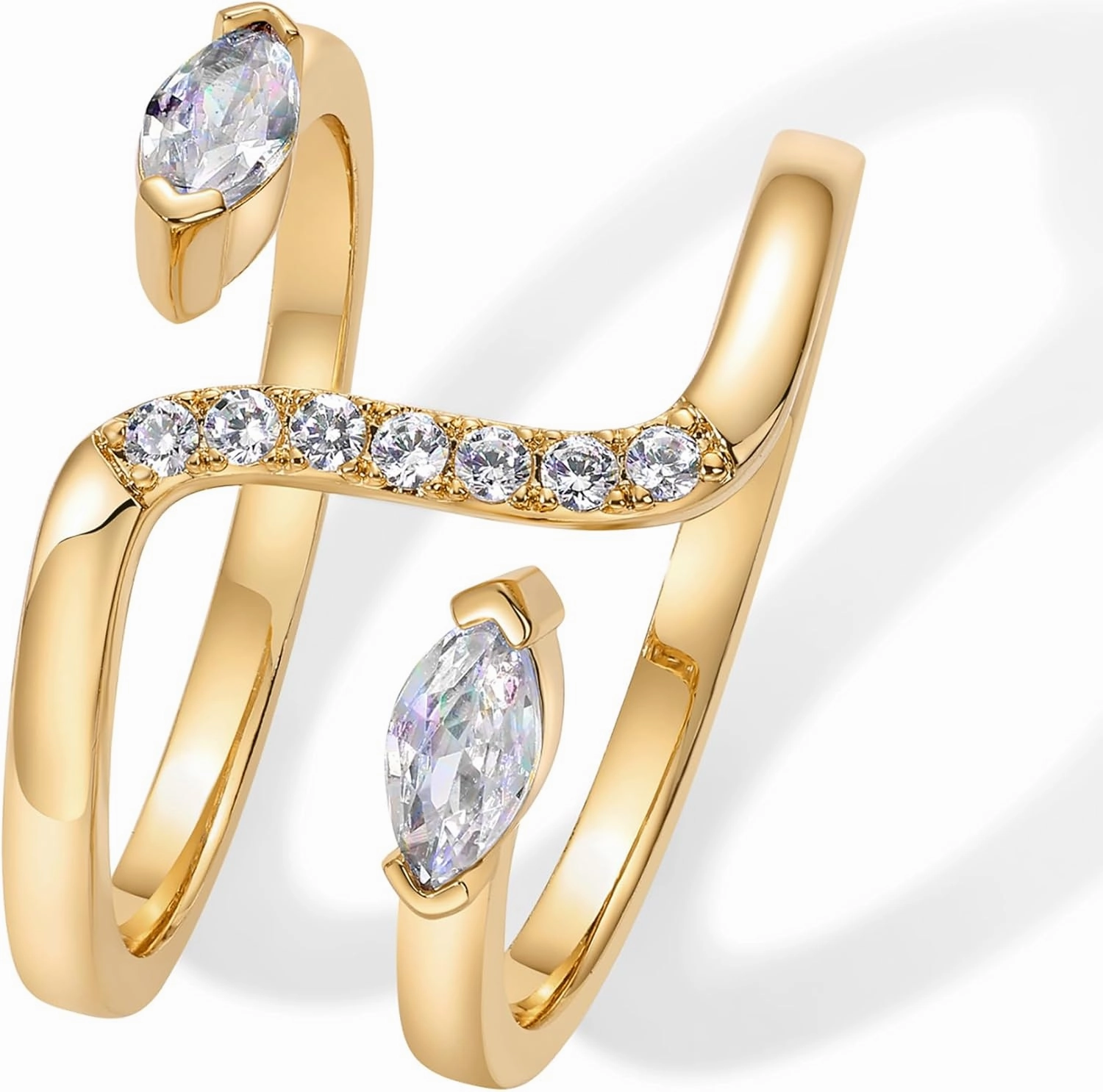 PAVOI 14K Gold Plated Cubic Zirconia Bypass Open Band Stackable Ring for Women | CZ Statement Eternity Rings