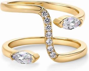 PAVOI 14K Gold Plated Cubic Zirconia Bypass Open Band Stackable Ring for Women | CZ Statement Eternity Rings