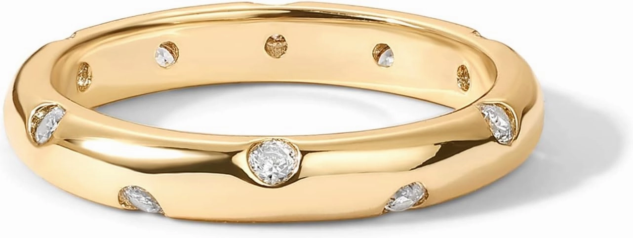 PAVOI 14K Gold Plated Cubic Zirconia Rings for Women | Classic Stackable Ring Band for Women