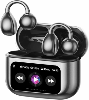 PAXA M100 Clip On Ear Headphones, Open Ear Earbuds Wireless Bluetooth 5.4, Clip On Earbuds with LCD Touchscreen, Lightweight Comfort Open Ear Headphones for Sports, Fitness, and Workouts, Black