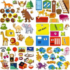 PENGFULL 5 Sets (75P) Felt Board Stories Pieces,Tell Five Picture Books Stories(Goodnight Moon,Dear Zoo), for Felt Fannel Board,for Preschool, Kindergarten,Family Time