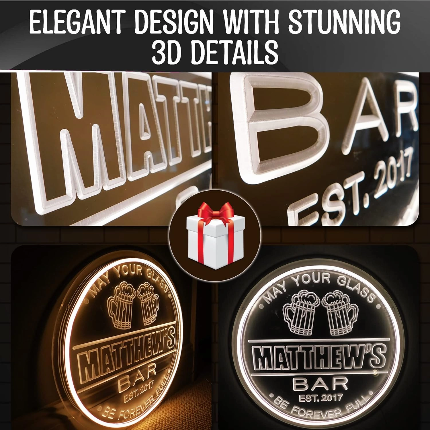 Personalized Neon Bar Signs, Custom LED Neon Beer Signs, Beer Cheers Wall Décor Bar Light Up Sign for Home Bar Man Cave Pub Business Party, Father's Day Gift for Dad, Husband (Beer Mugs)