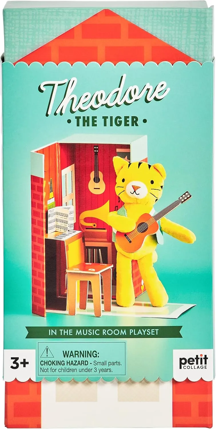 Petit Collage Theodore The Tiger in The Music Room Play Set – Includes Stuffed Animal Toy and Pop-Out Play Set Box – Perfect for Hours of Pretend Play, Kid's Play Set Encourages Creative Expression