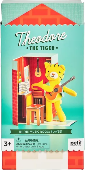 Petit Collage Theodore The Tiger in The Music Room Play Set – Includes Stuffed Animal Toy and Pop-Out Play Set Box – Perfect for Hours of Pretend Play, Kid's Play Set Encourages Creative Expression