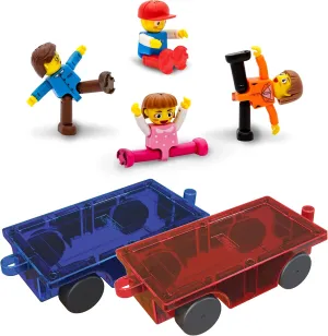 PicassoTiles 2PC Magnet Car Trucks   4 Family People Action Figures Expansion Bundle: STEAM Educational Playset for Creative, Fun and Learning Construction Play, Pretend Play Toy for Kids