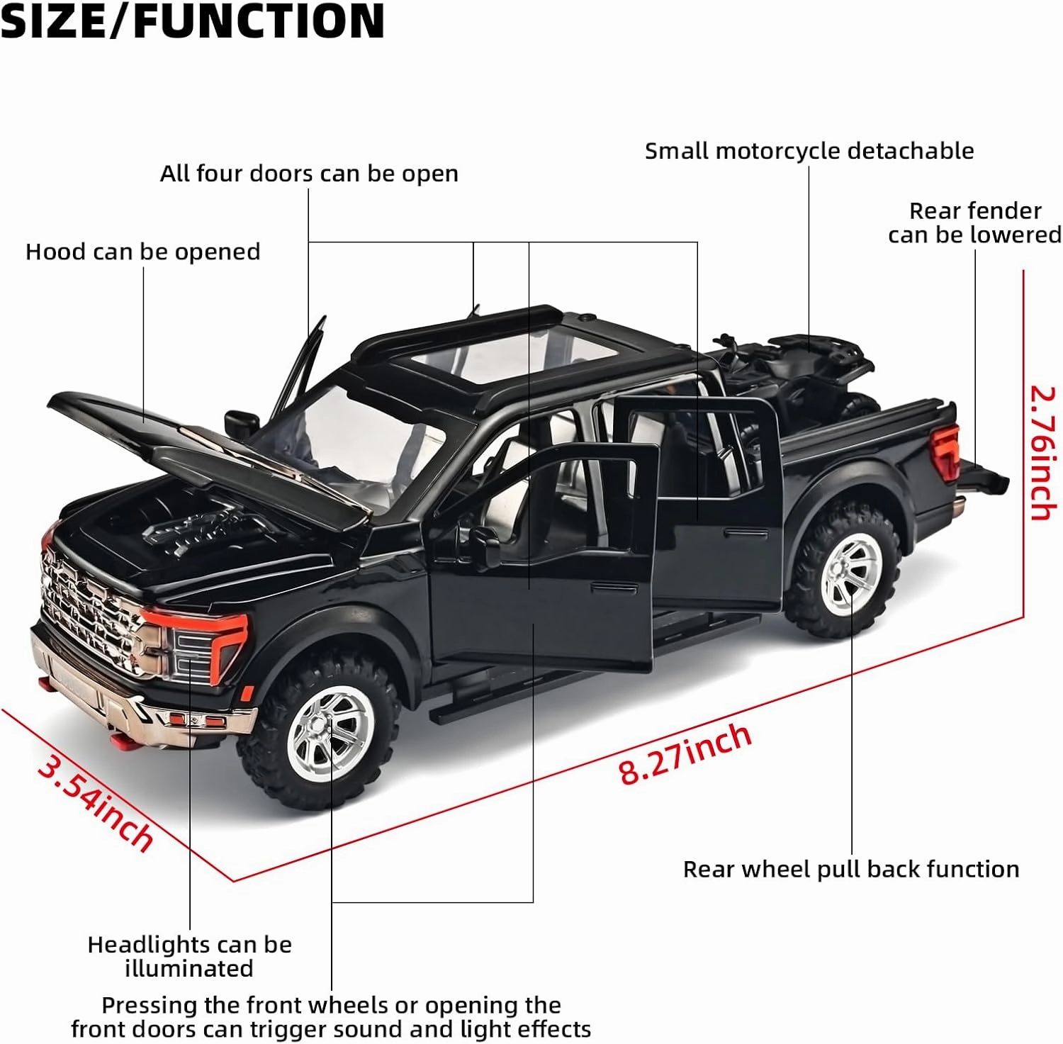 Pickup Truck Toys for Boys Die Cast Truck F150 Toy,1/24 Die Cast Metal Toy Trucks,Pull Back Car F150 with Light and Sound,Trucks for Kids Ages 4-8（Black）