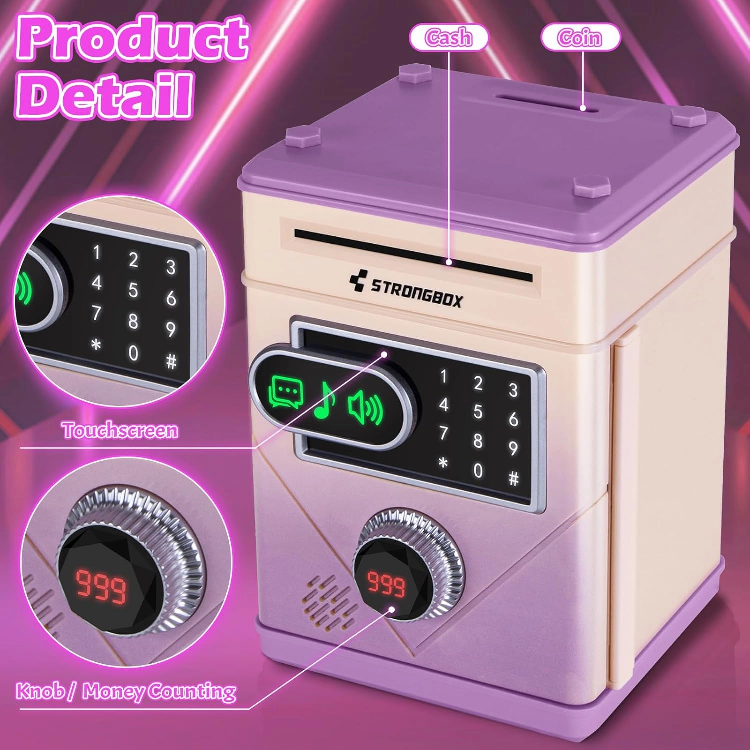 Piggy Bank for Kids, Touchscreen Money Bank Toys for 4 5 6 7 8 9 10 11 12 13 Year Old Boys Gift Ideas, Electronic Money Saving Box for Girls, Birthday Gifts for Boys ATM Machine for Kids