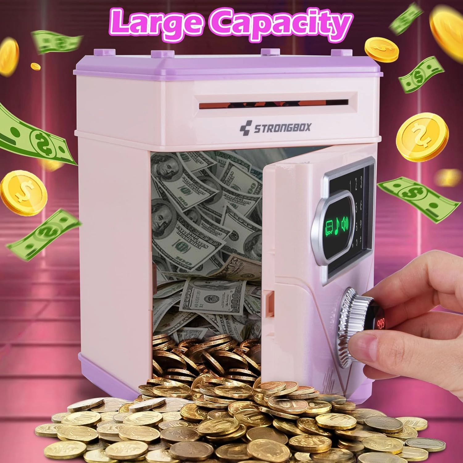 Piggy Bank for Kids, Touchscreen Money Bank Toys for 4 5 6 7 8 9 10 11 12 13 Year Old Boys Gift Ideas, Electronic Money Saving Box for Girls, Birthday Gifts for Boys ATM Machine for Kids