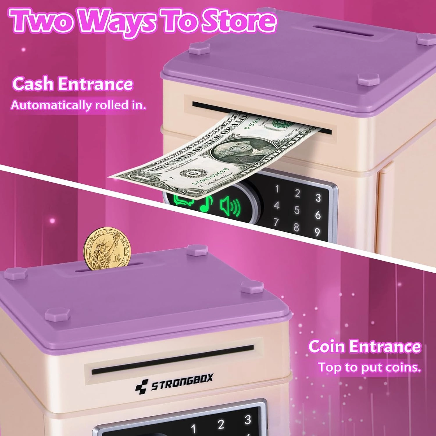 Piggy Bank for Kids, Touchscreen Money Bank Toys for 4 5 6 7 8 9 10 11 12 13 Year Old Boys Gift Ideas, Electronic Money Saving Box for Girls, Birthday Gifts for Boys ATM Machine for Kids