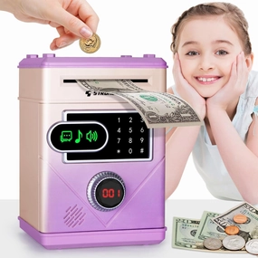 Piggy Bank for Kids, Touchscreen Money Bank Toys for 4 5 6 7 8 9 10 11 12 13 Year Old Boys Gift Ideas, Electronic Money Saving Box for Girls, Birthday Gifts for Boys ATM Machine for Kids